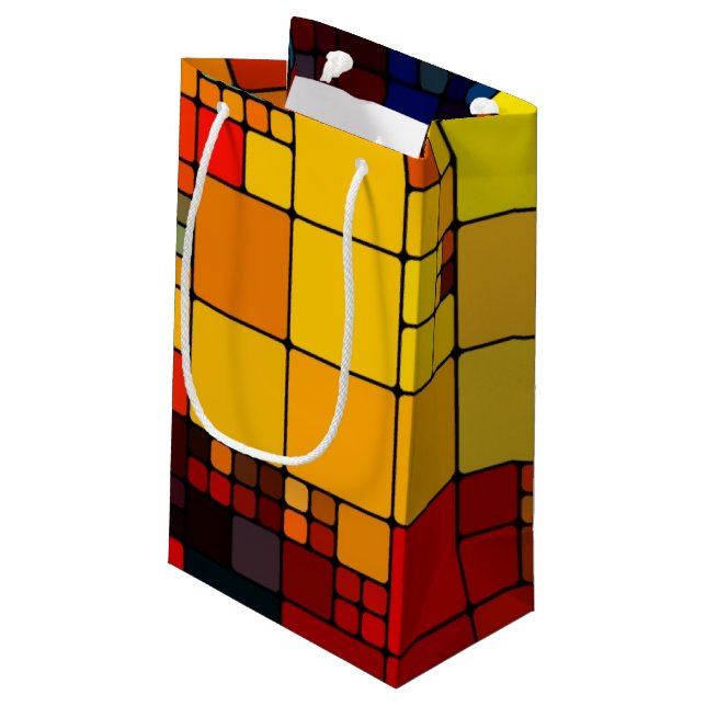 Art abstract vibrant rainbow geometric pattern small gift bag (Back Angled)