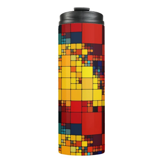 Art abstract vibrant rainbow geometric pattern thermal tumbler (Front)
