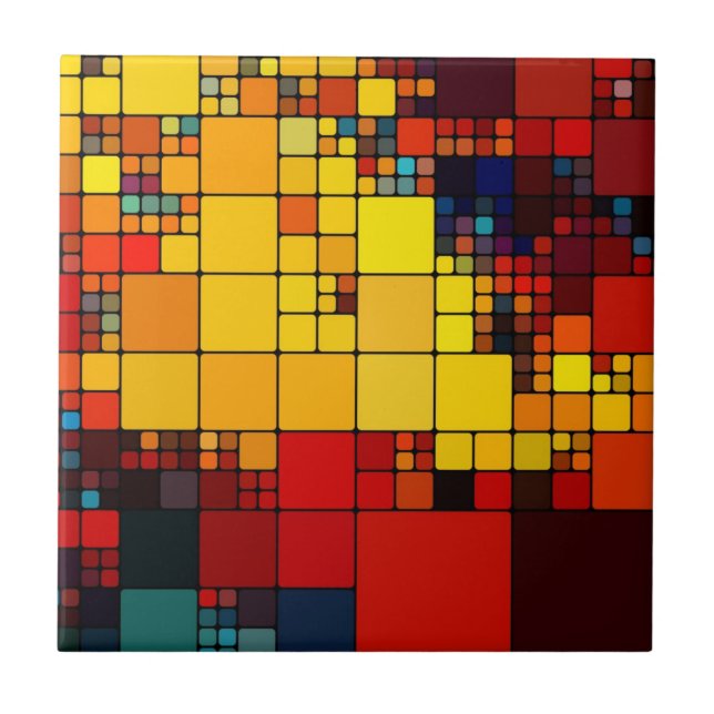 Art abstract vibrant rainbow geometric pattern tile (Front)