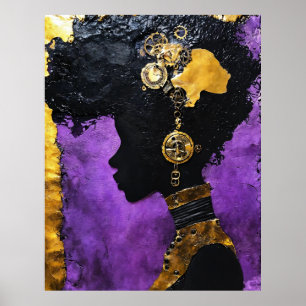 Art_Afrofuturistic Steampunk Woman in Purple  Poster