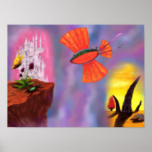 art airship flying through cloudburst dimensions poster