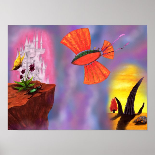 art airship flying through cloudburst dimensions poster (Front)