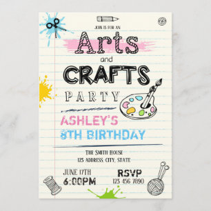 Art and craft birthday party invitation