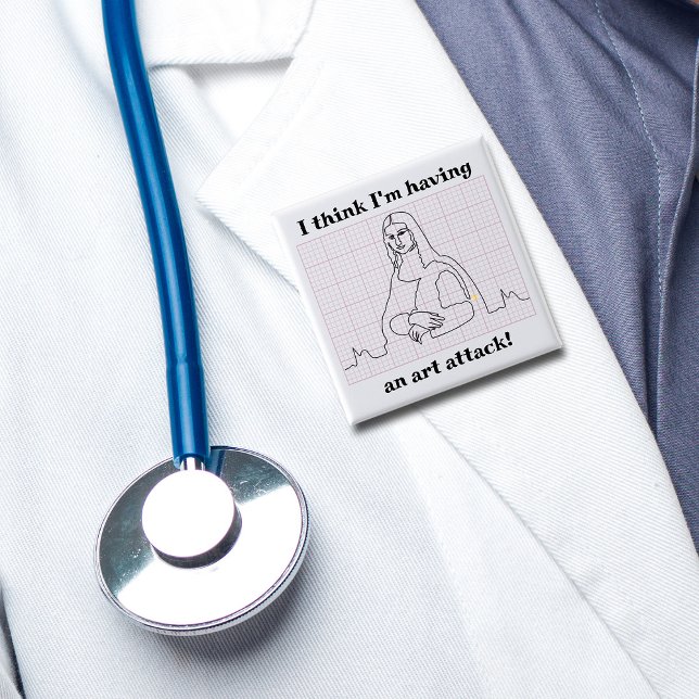 Art Attack Funny Mona Lisa EKG Cardiology Pun 15 Cm Square Badge (Creator Uploaded)