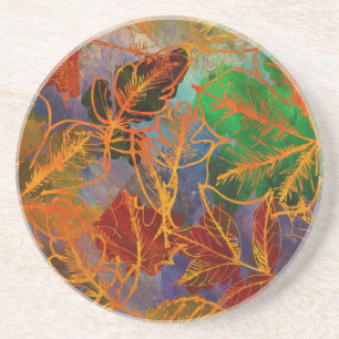 Art Autumn Leaves Background In Rainbow Colours Coaster