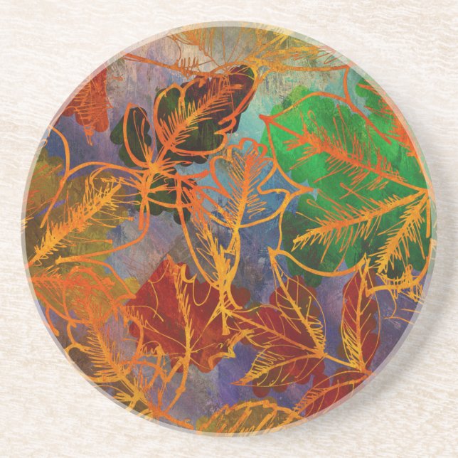 Art Autumn Leaves Background In Rainbow Colours Coaster (Front)