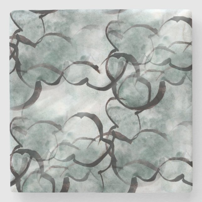 art avant-garde grey, black hand paint stone coaster (Front)