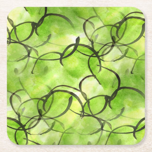 art avant-garde hand paint background green square paper coaster (Front)