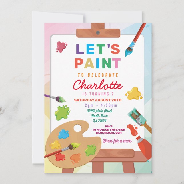 Art Birthday Painting Party Paint Crafts Girls Invitation (Front)