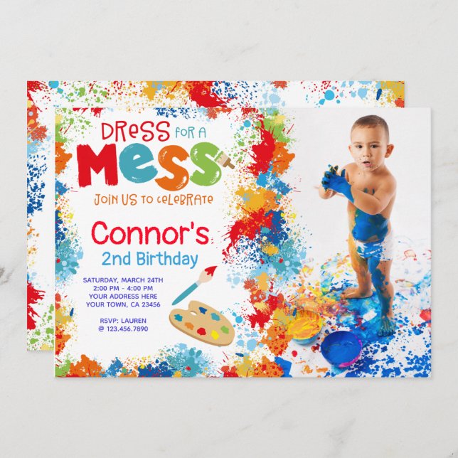 Art Birthday Party Invitation with Photo (Front/Back)