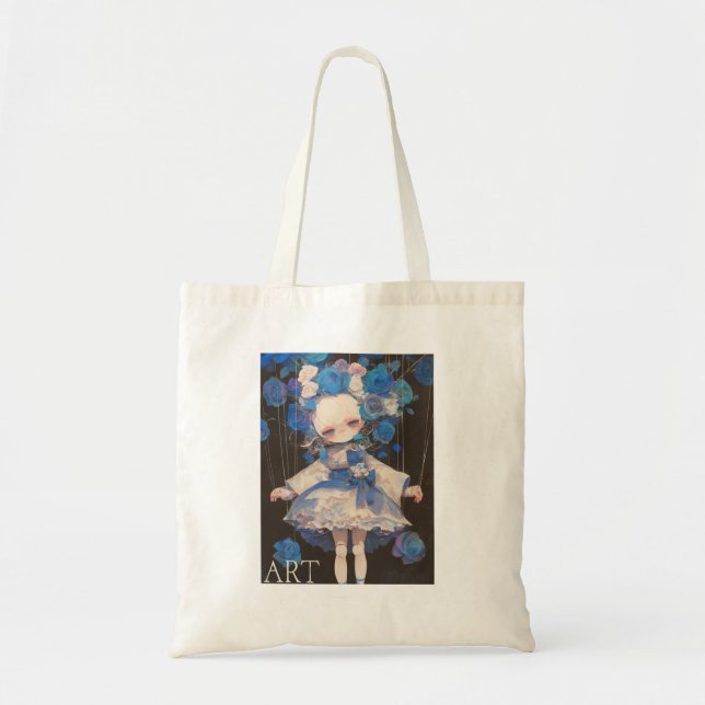 ART Blue Flower Girl Tote Bag (Front)