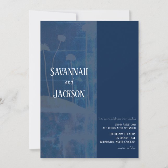 Art Blue Flower Unique Wedding Invitation (Front)