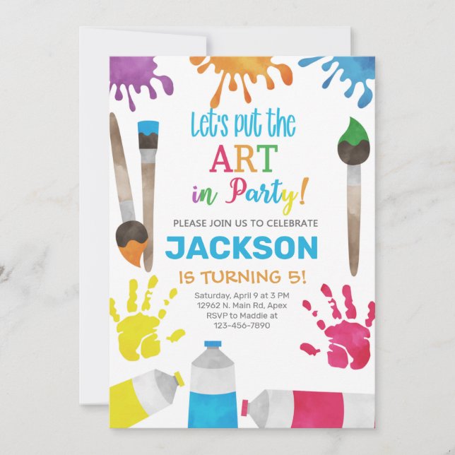 Art boy birthday invitation, art party invite. invitation (Front)
