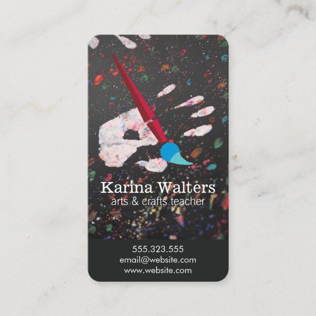 Art Brushes and Palette | Hand Painting Splatter Business Card (Front)