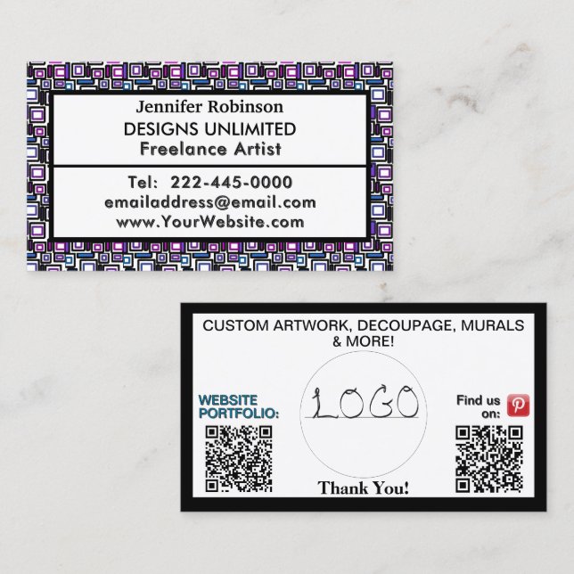 Art Business QR Code Logo ANY BUSINESS Business Card (Front/Back)