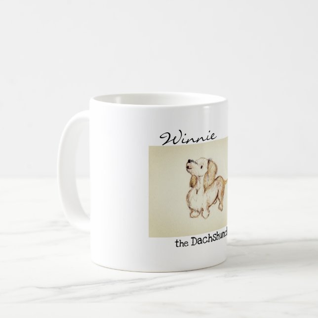 "Art by Heather" Winnie  the dachshund 11oz mug (Front Left)