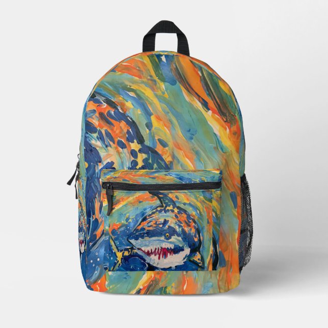 Art by Kids - Shark in Ocean Printed Backpack (Front)