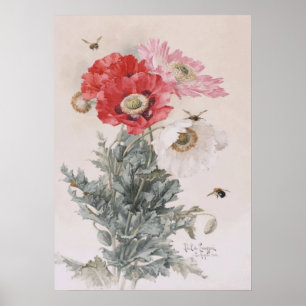 Art by Paul-De-Longpre, Poppies and Bees Poster