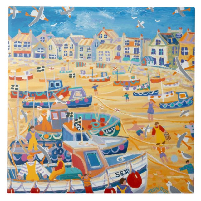 Art Ceramic Tile: John Dyer Boats & Ropes, St Ives Tile (Front)