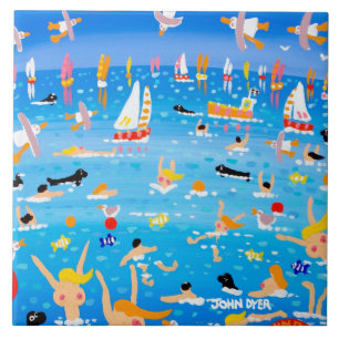 Art Ceramic Tile: John Dyer Swimmers Seals & Sails Ceramic Tile