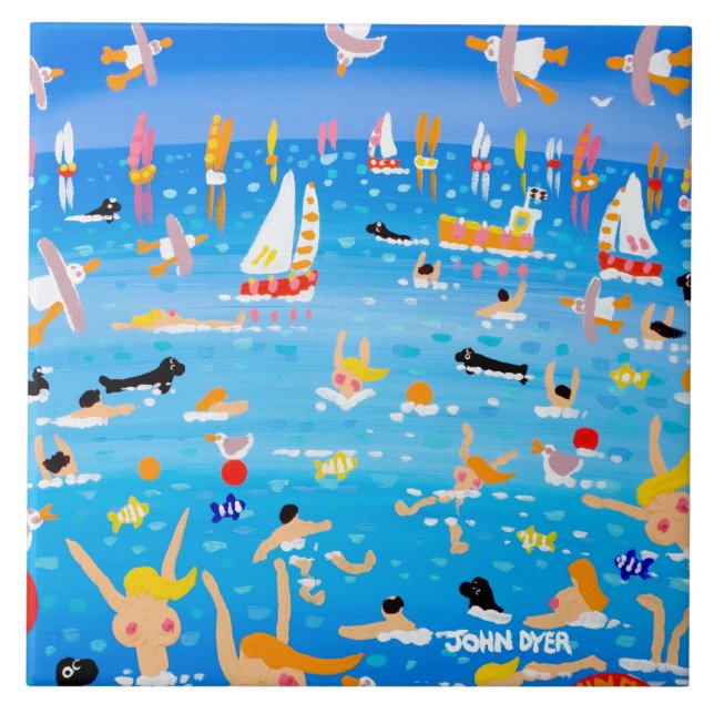 Art Ceramic Tile: John Dyer Swimmers Seals & Sails Ceramic Tile (Front)