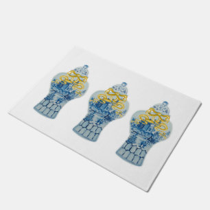 Art  Christmas Blue White Ginger Jar Rug Doormat