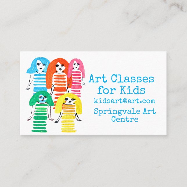 Art Classes for Kids business rainbow people Business Card (Front)