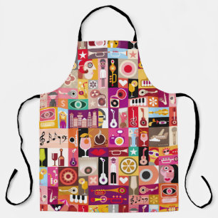 Art collage, musical vintage illustration. Patchwo Apron