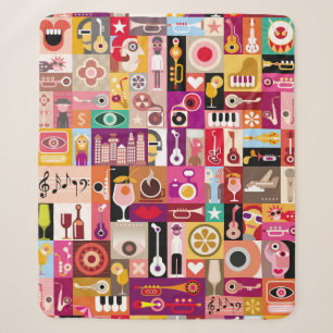 Art collage, musical vintage illustration. Patchwo Sherpa Blanket