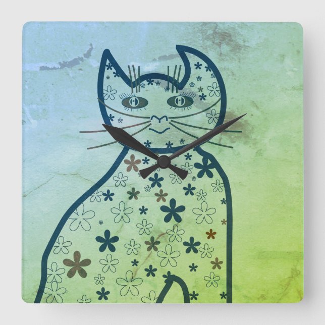 Art ,Cute Cat Clipart Square Wall Clock (Front)