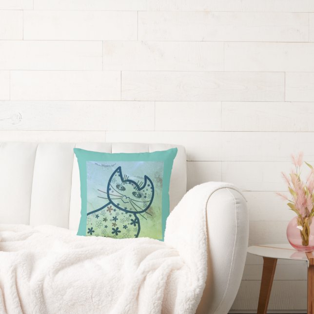 Art ,Cute Cat Clipart Throw Pillow (Couch)
