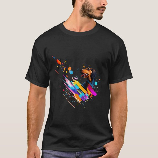 Art Dachshund Splashes Of Paint Abstract Colourful T-Shirt (Front)
