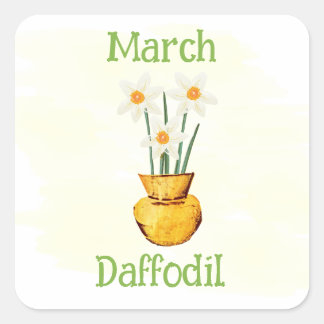 Art Daffodil Flower March Birthday Square Sticker
