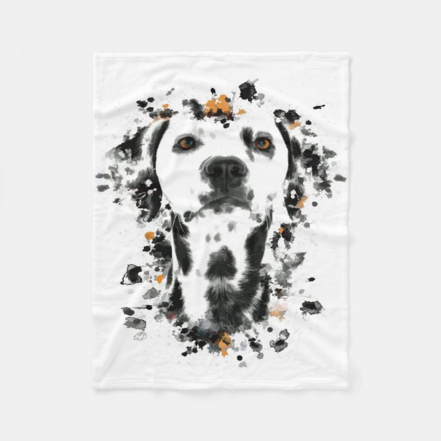 Art Dalmatian Watercolor, Cute Dalmatian Dog Face Fleece Blanket (Front)