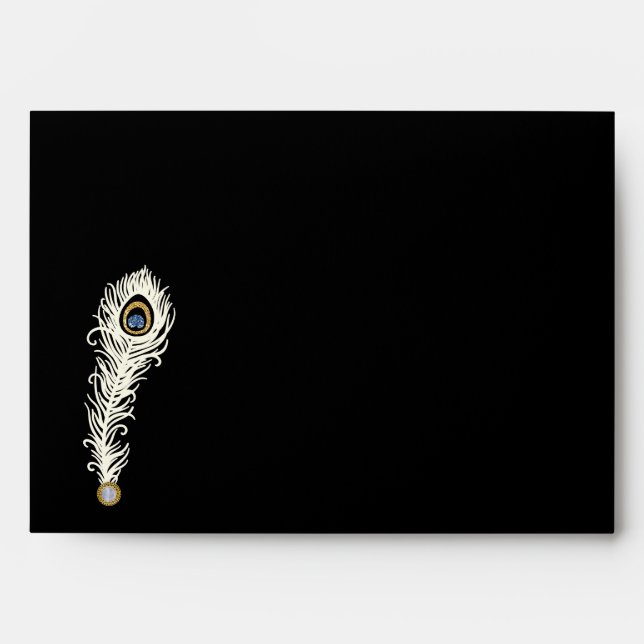 Art Deco 1920's Black Gold Blue Cream Feather Envelopes (Front)