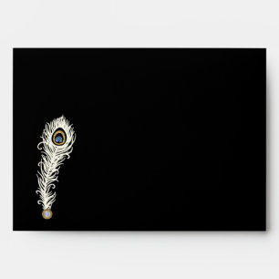 Art Deco 1920's Black Gold Blue Cream Feather Envelopes