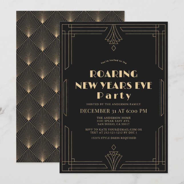Art Deco 1920's Gatsby New Years Eve Party Invitation (Front/Back)