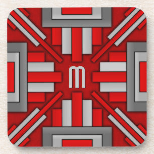 Art Deco 1920's Geometric Red-Grey Coaster