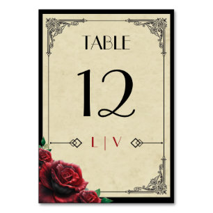 Art Deco 1920's Red Rose Wedding  Table Number