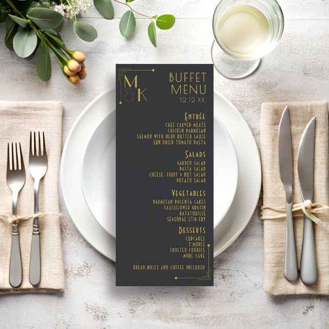 Art Deco 1920s Wedding Buffet Menu Card (Add your own buffet menu! Perfect for a 1920s inspired wedding)