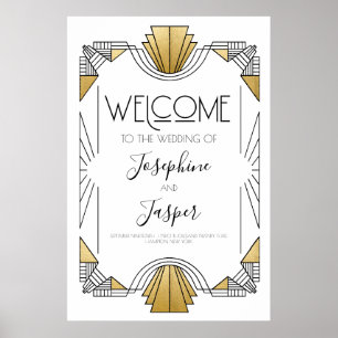 Art Deco 1920s White and Gold Welcome Sign