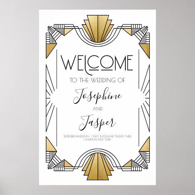 Art Deco 1920s White and Gold Welcome Sign (Front)