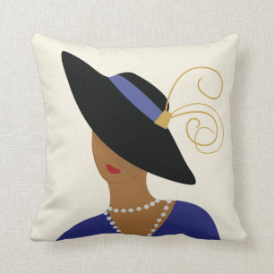 Art Deco 1930s Fashion Plate Woman in Black Hat Cushion
