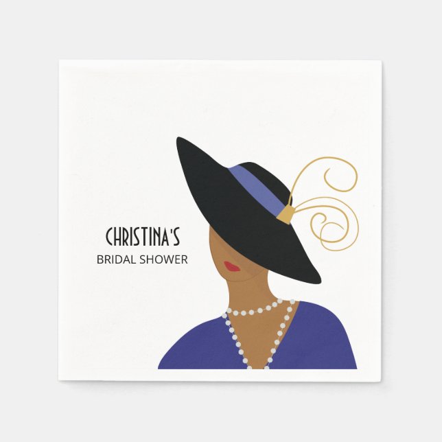 Art Deco 1930s Woman in Black Hat Bridal Shower Napkin (Front)