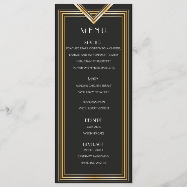 Art Deco 20s Menu Card | Gatsby inspired party (Front)
