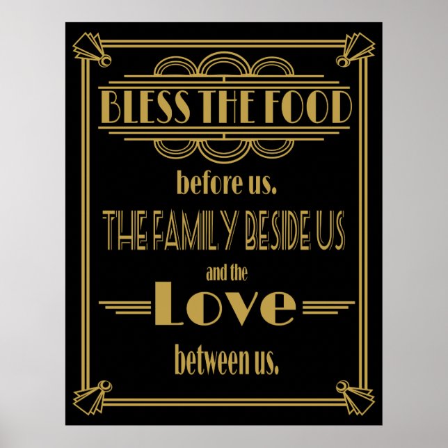 Art Deco 20's style Bless this food  print (Front)