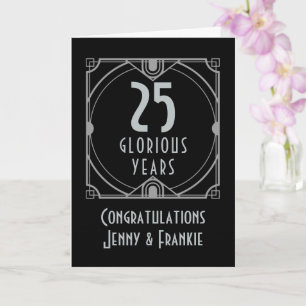 Art Deco 25th Silver Anniversary Names Black Card