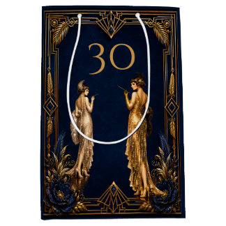 Art Deco 30th flapper girls blue gold Gatsby Medium Gift Bag