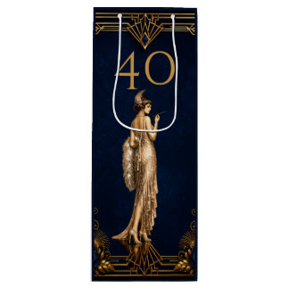 Art Deco 40th flapper girl blue gold Gatsby wine Gift Bag