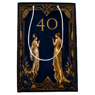 Art Deco 40th flapper girls blue gold Gatsby Medium Gift Bag